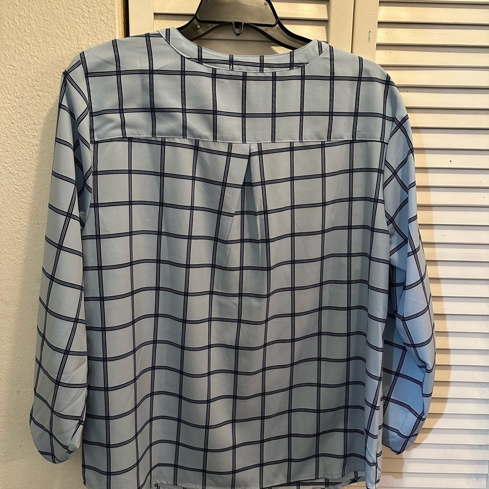Notations Light Blue Checkered Button Down Shirt - Picture 2 of 6